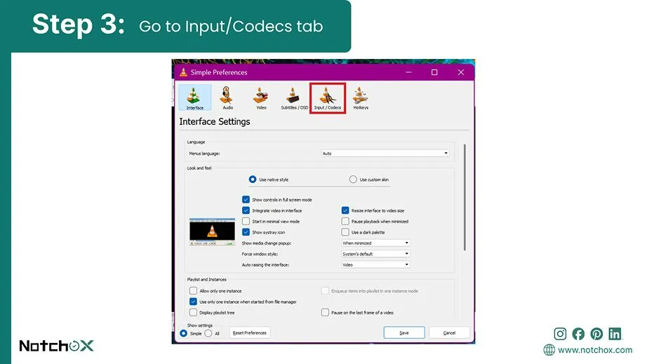 Go to InputCodecs tab