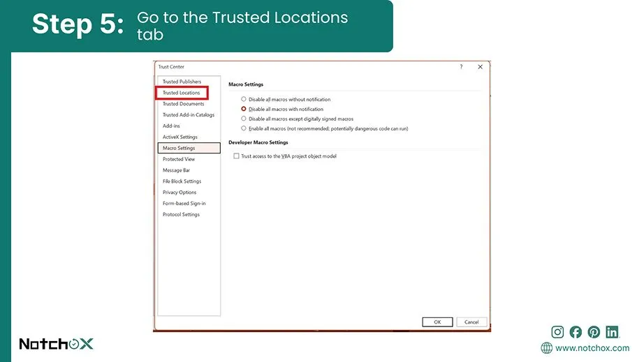 Go to the Trusted Locations tab