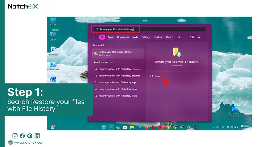 Search Restore your files with File History