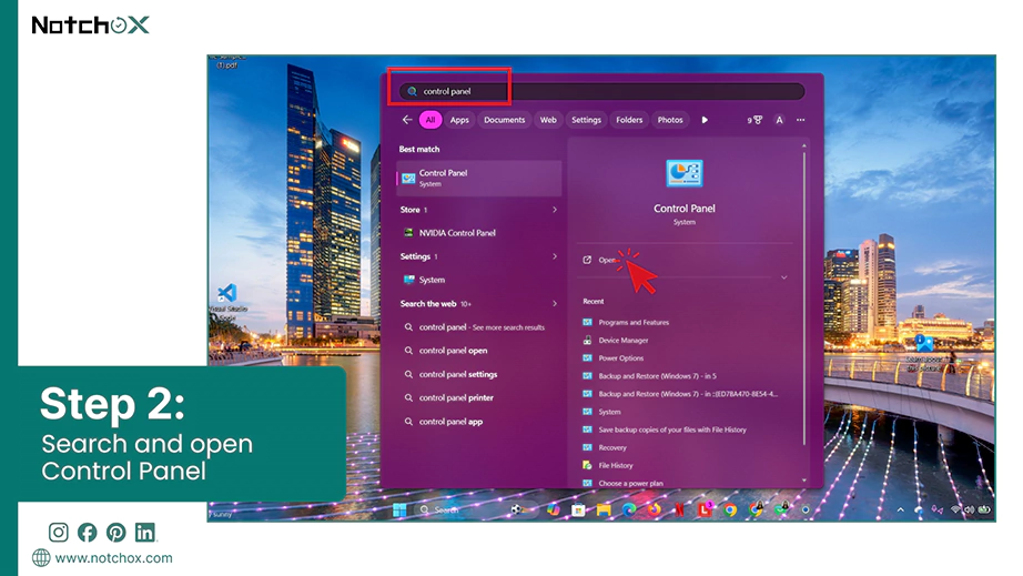 Search and open Control Panel