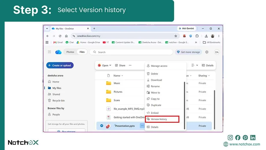 select version history