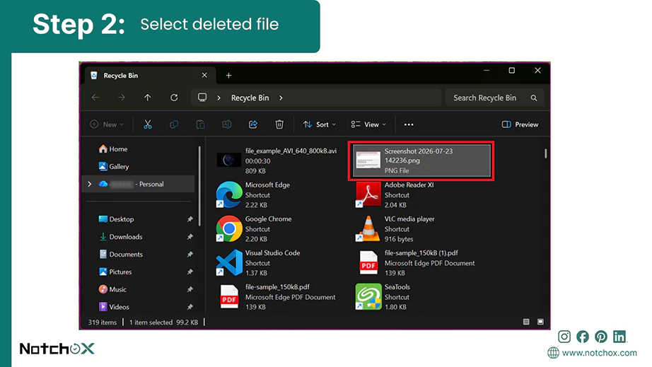 Select deleted file