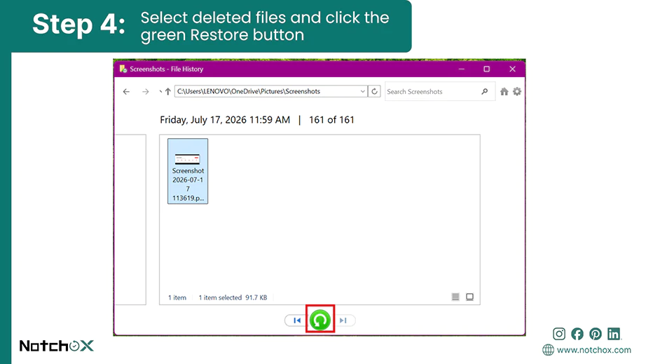 Select deleted files and click the green Restore button