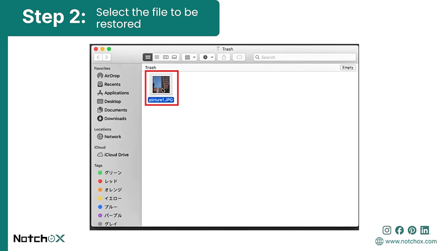 Select the file to be restored