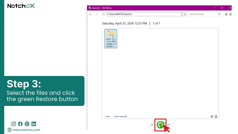 Select the files and click the green Restore button