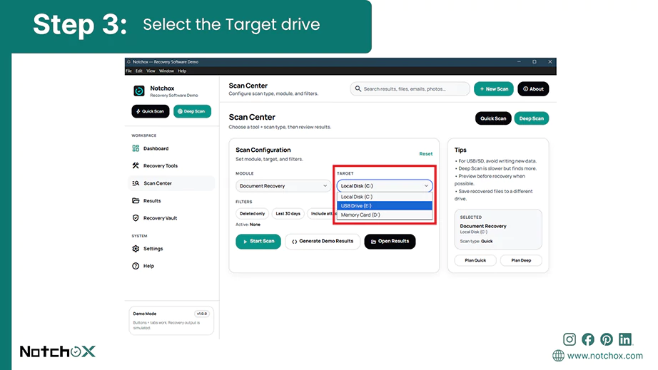 Select the Target drive