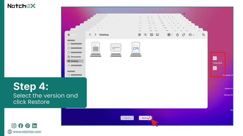 Select the version and click Restore