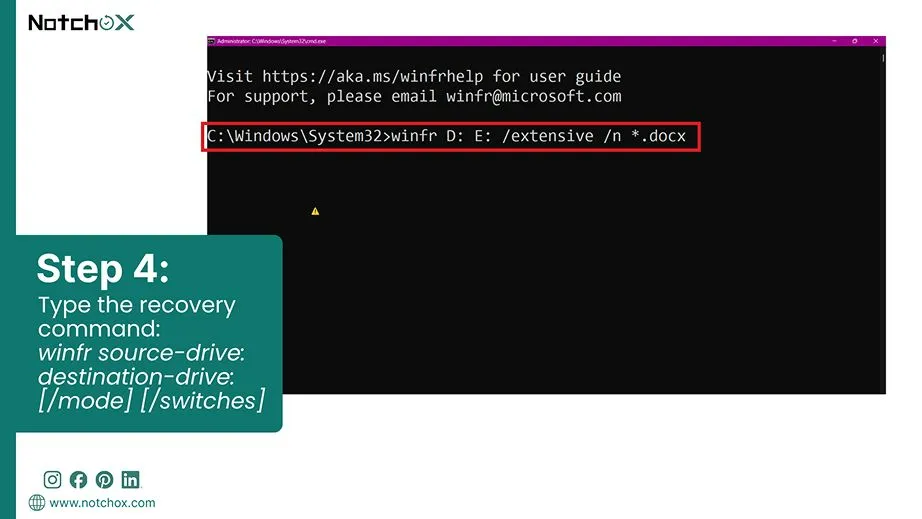 Type the recovery command