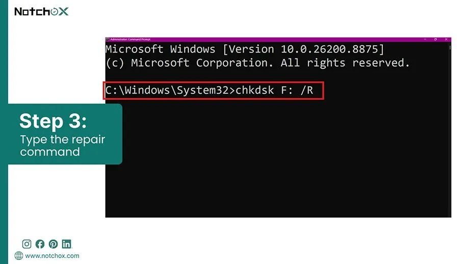 Type the repair command
