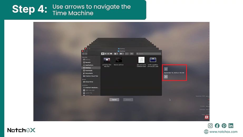 Use arrows to navigate the Time Machine