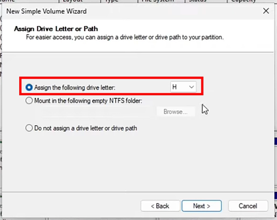 Assign a drive letter