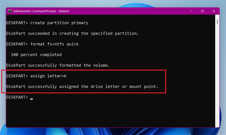 Assign drive letter command