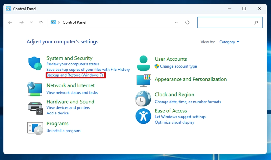 Backup and Restore (Windows 7)