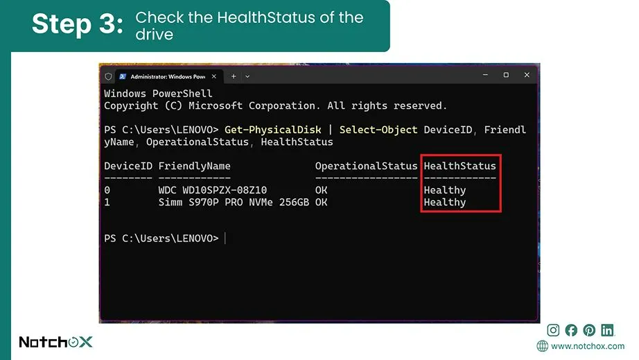 Check the HealthStatus of the drive