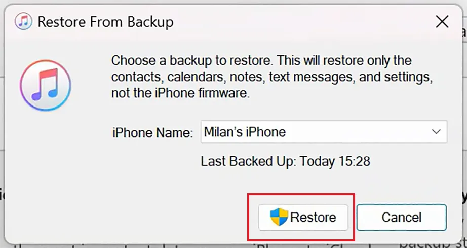 Click Restore