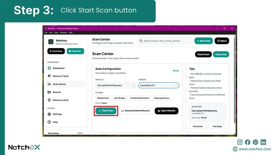 Click Start Scan button