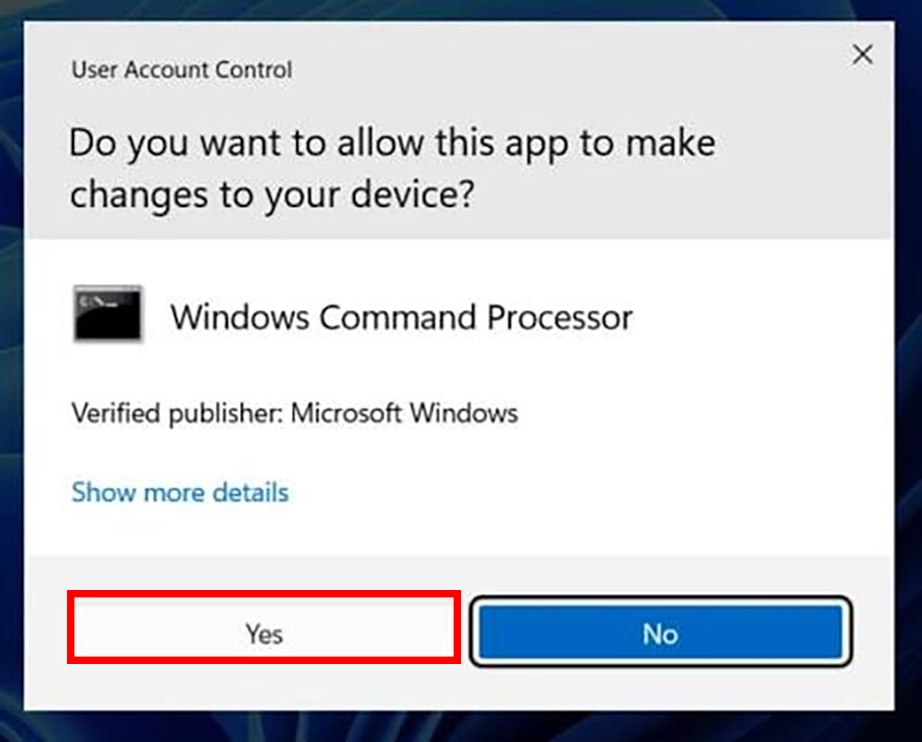 Click Yes to confirm