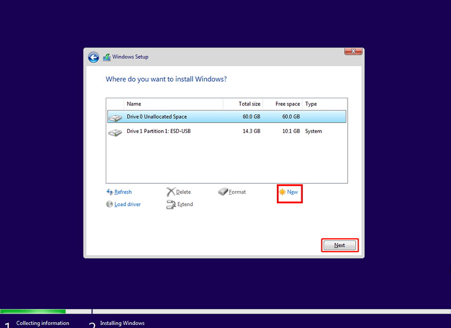 Click on the drive and select New