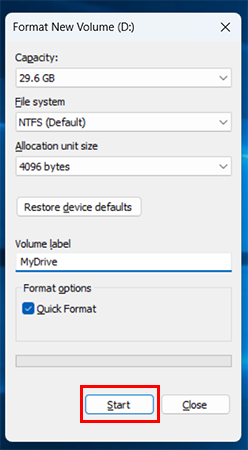 Click the Start button