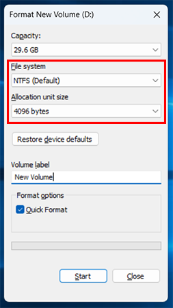Configure the format