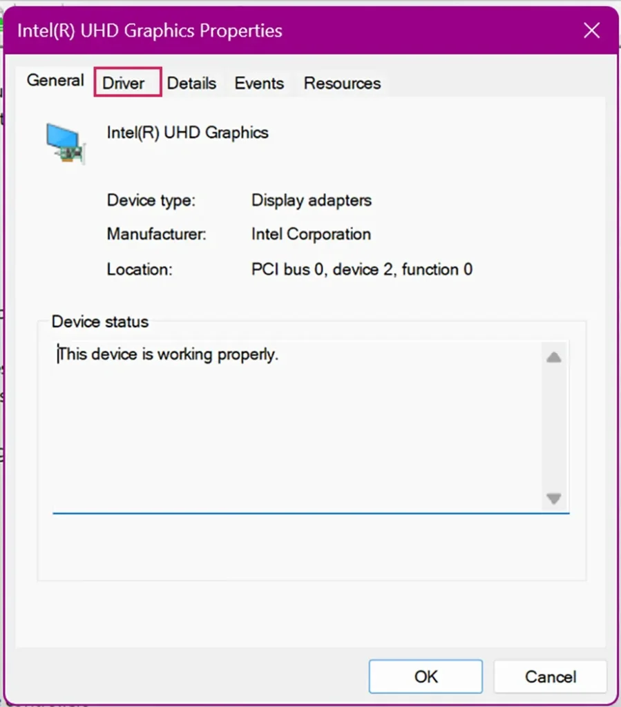 Drivers tab