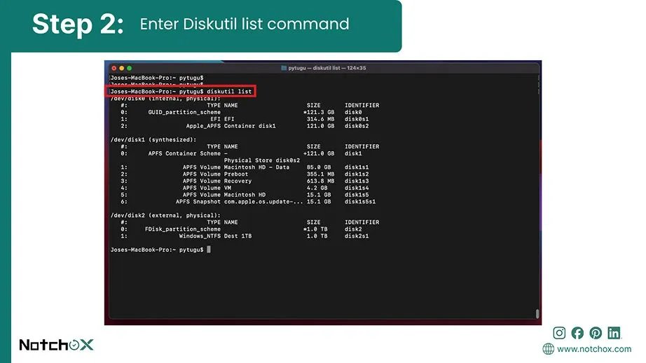 Enter Diskutil list command