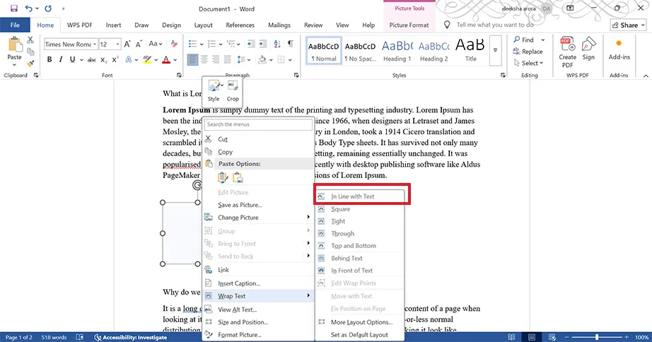 In Line with Text