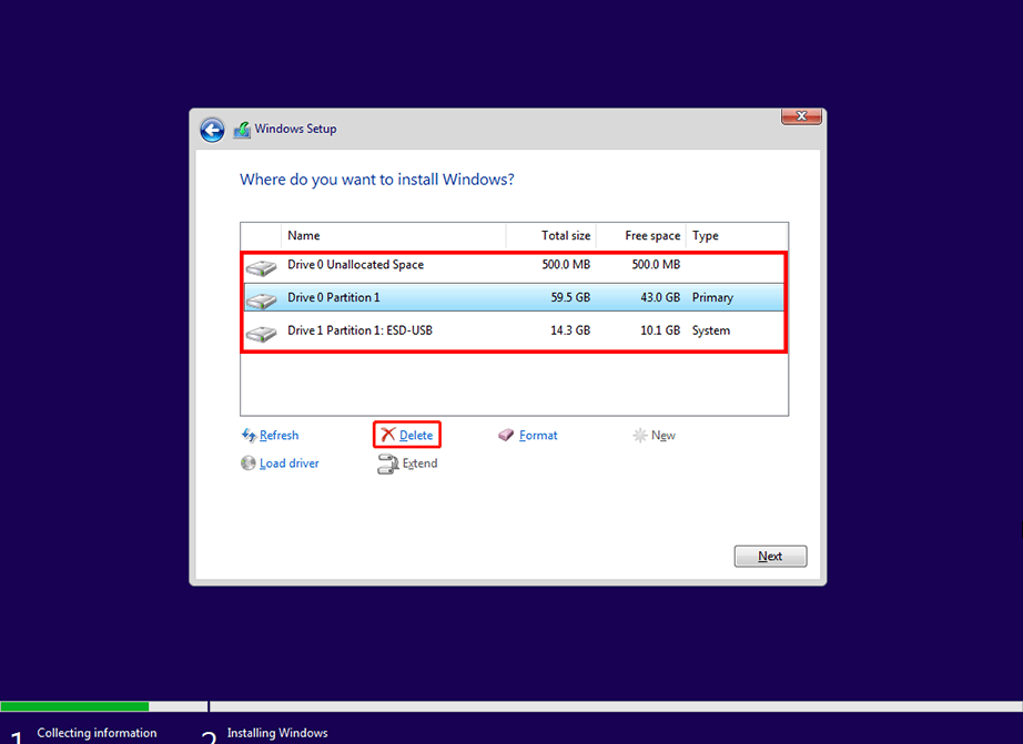 List of drives and partitions