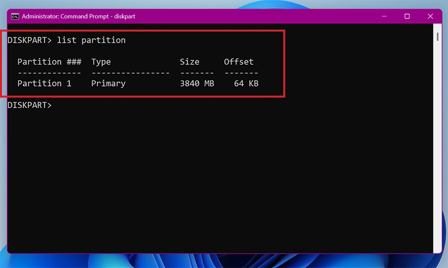 List partition command