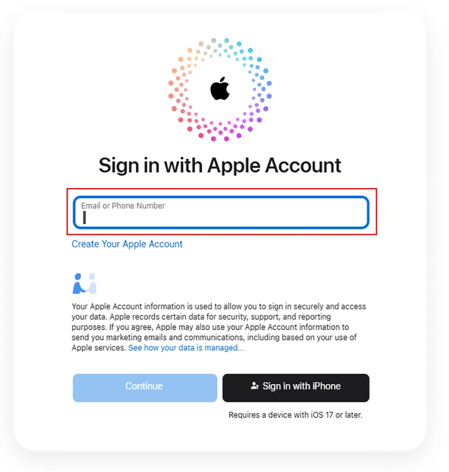 Log in to your Apple Account
