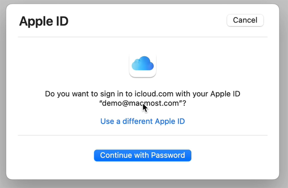 Log in using Apple account