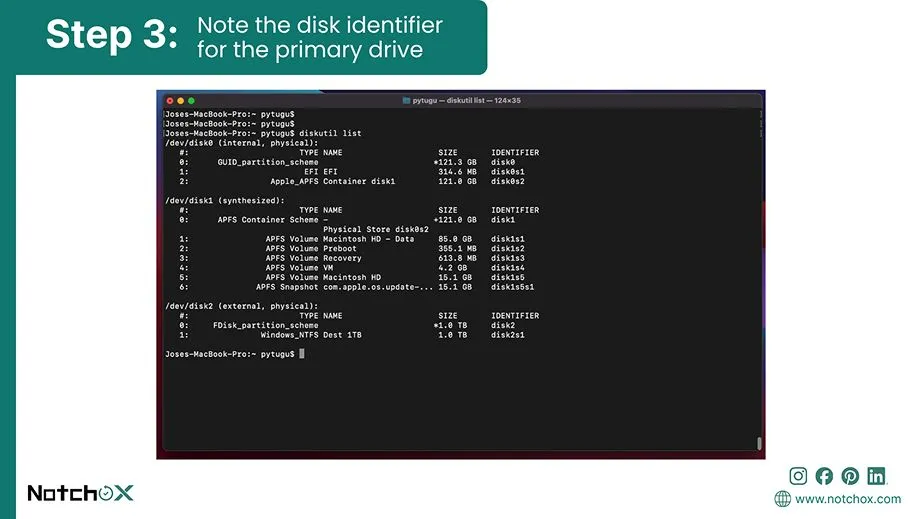 Note the disk identifier for the primary drive