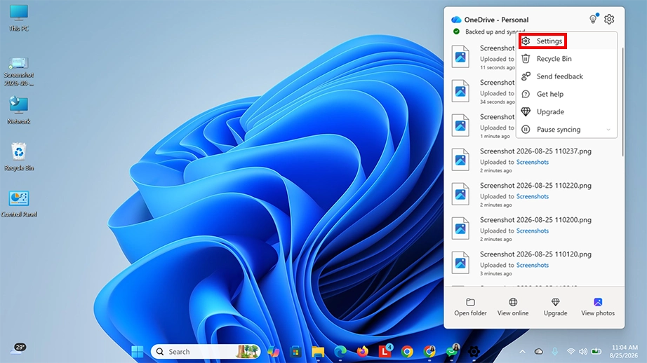 OneDrive settings
