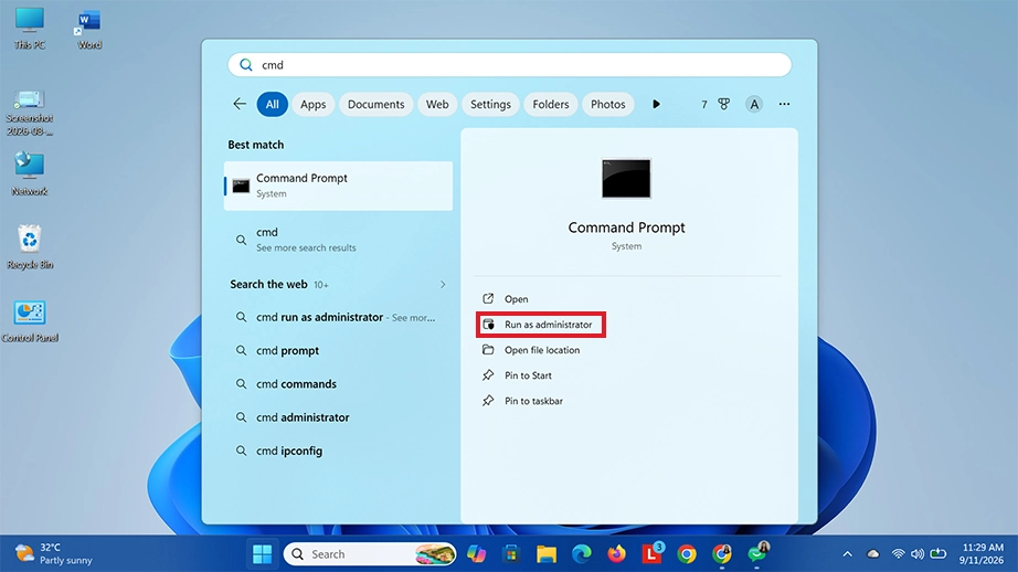 Open Command Prompt as administrator