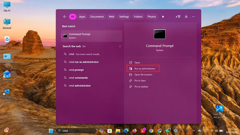 Open Command Prompt as administrator