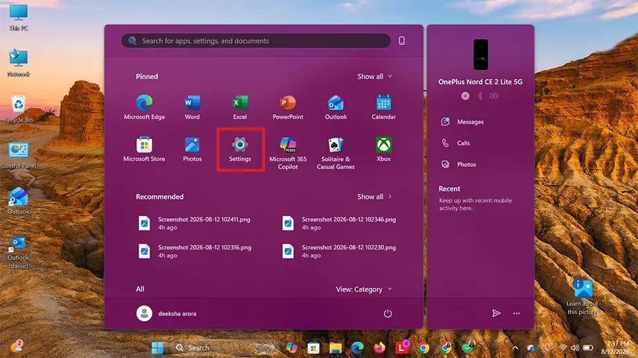 Open Settings