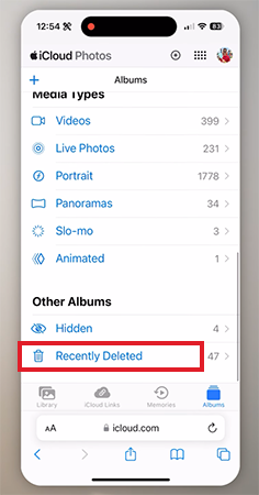 Recently Deleted folder