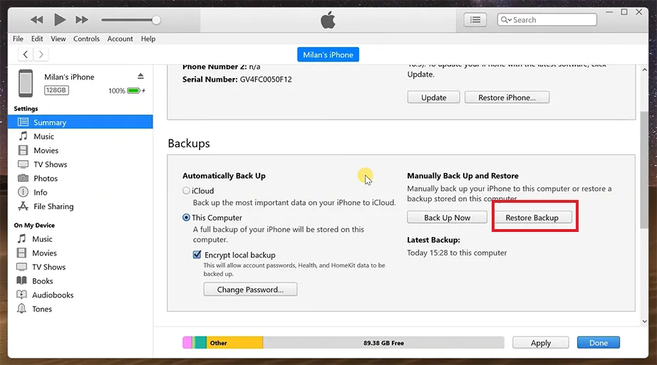 Restore backup
