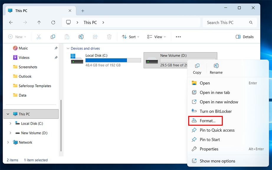 Right-click and select Format