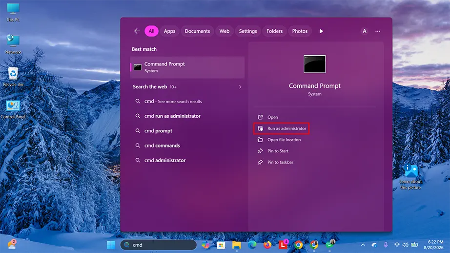 Run Command Prompt as administrator