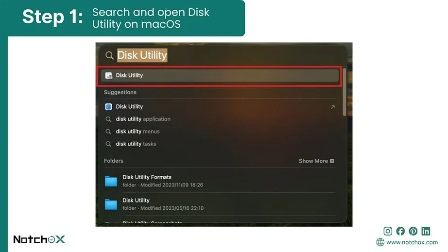 Search and open Disk Utility on macOS