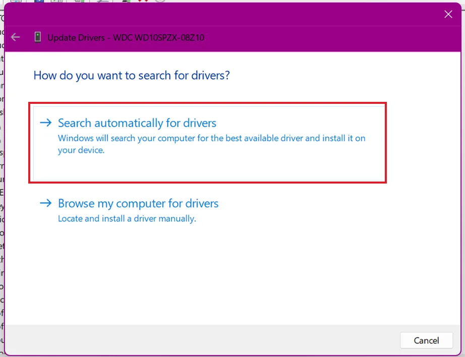 Search automatically for drivers