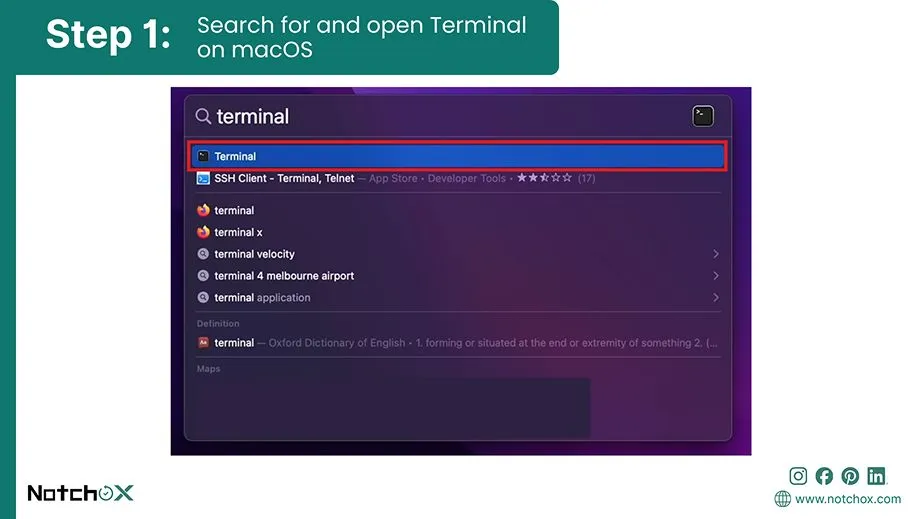 Search for and open Terminal on macOS