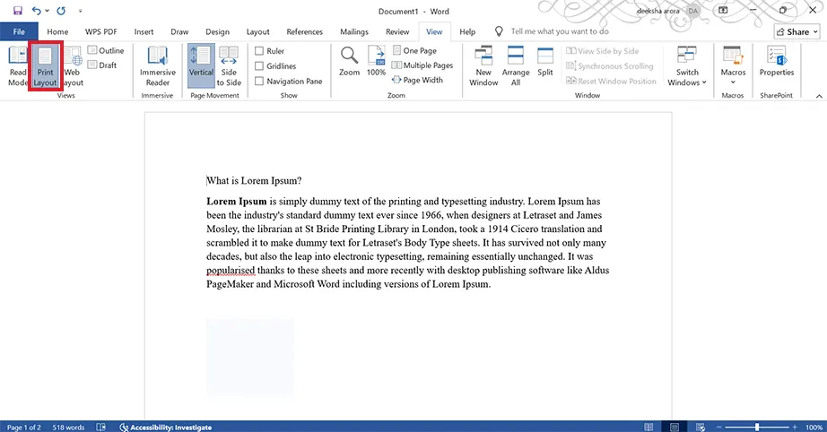 Select Print Layout