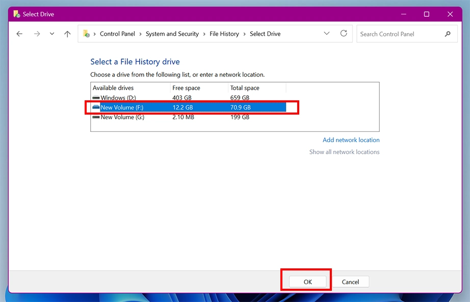 Select drive and click OK