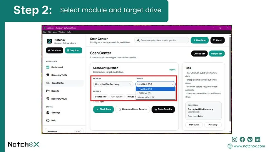 Select module and target drive