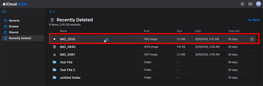 Select your deleted items