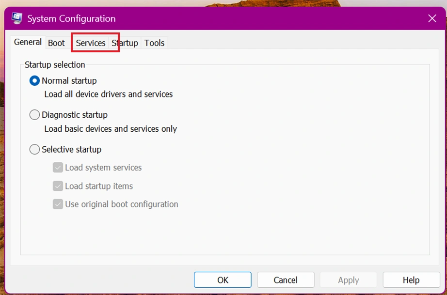 Services tab