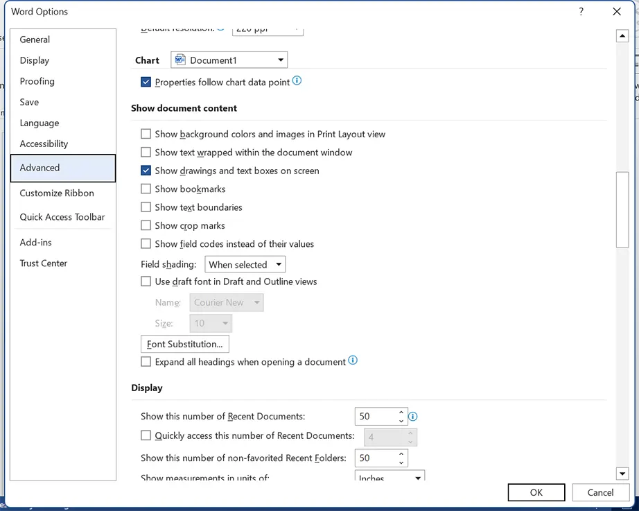 Show document content
