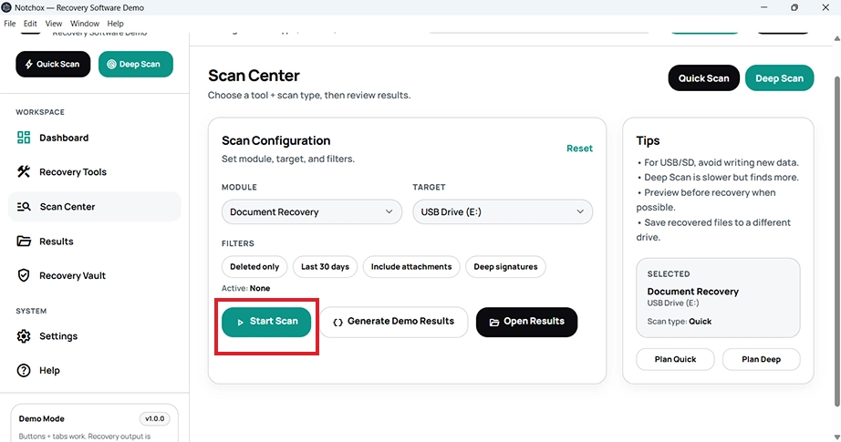 Start Scan button